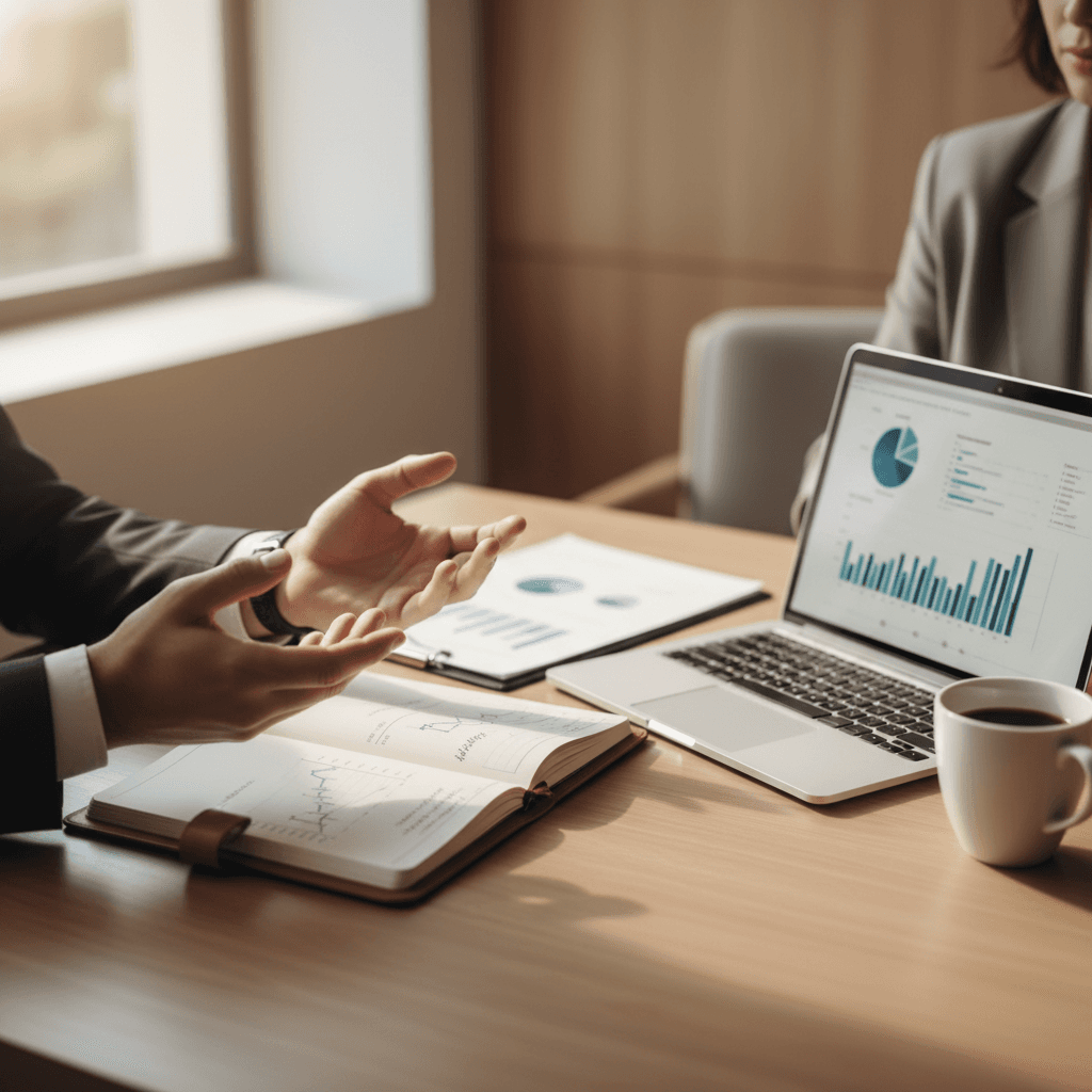 Financial advisor reviewing insurance documents at desk