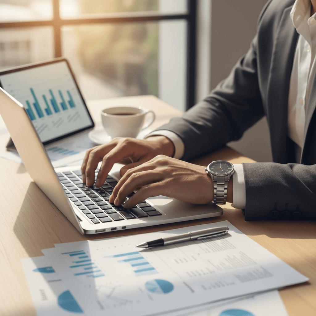 Insurance policy document with pen and smartphone on professional advisor's desk